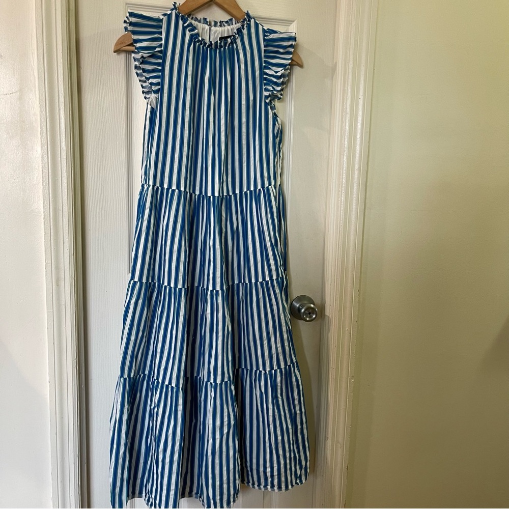 J. Crew Blue and White Striped Maxi Dress